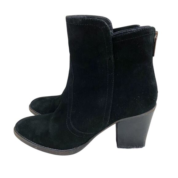 Aquatalia Black Suede High Heel Ankle Booties Women's Sz 8.5 Back Zip Almond Toe - Picture 3 of 10
